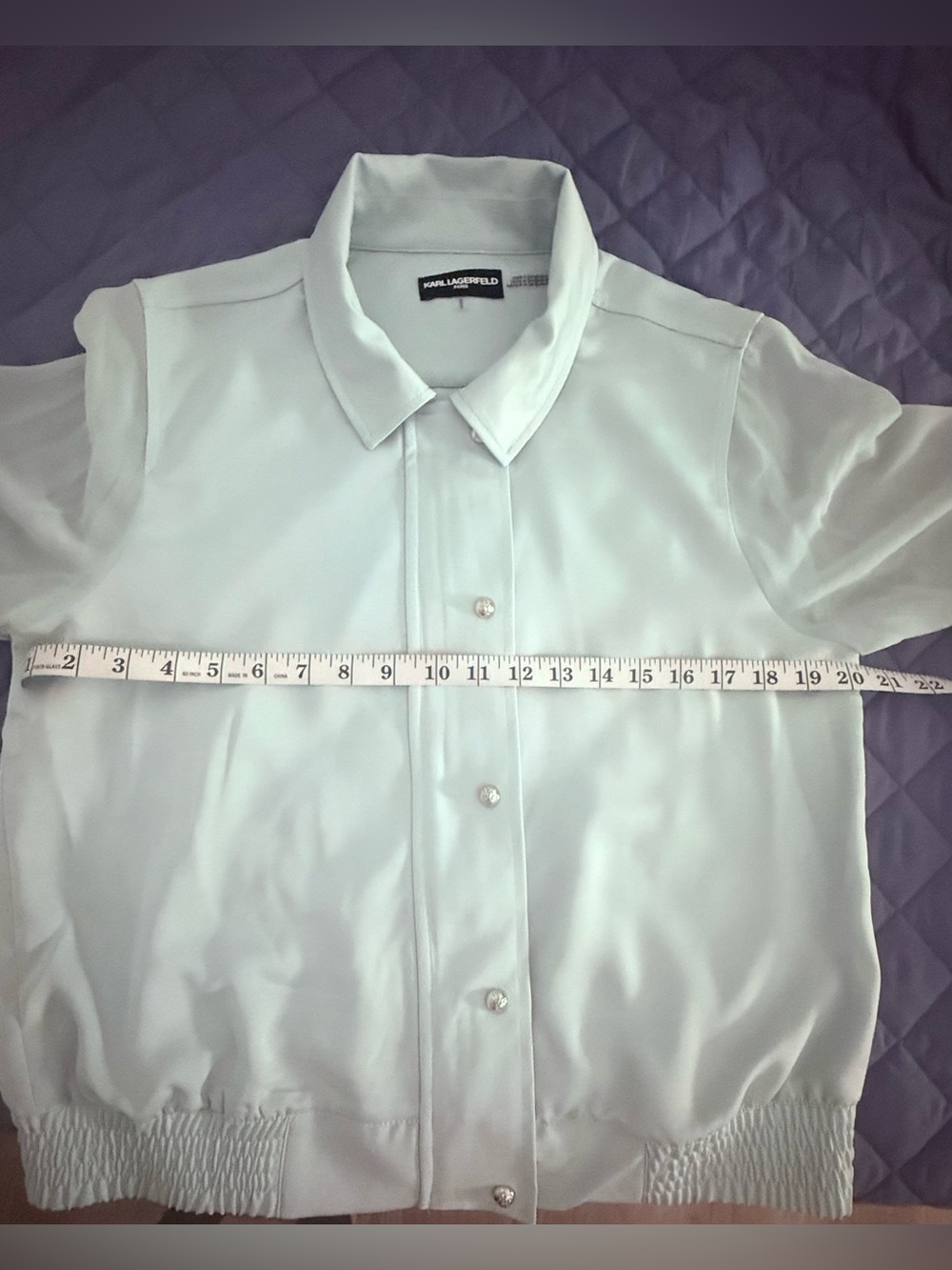 KARL LAGERFELD PARIS Mint Green Button-Front Blouse Jacket WORN ONCE - Picture 13 of 13